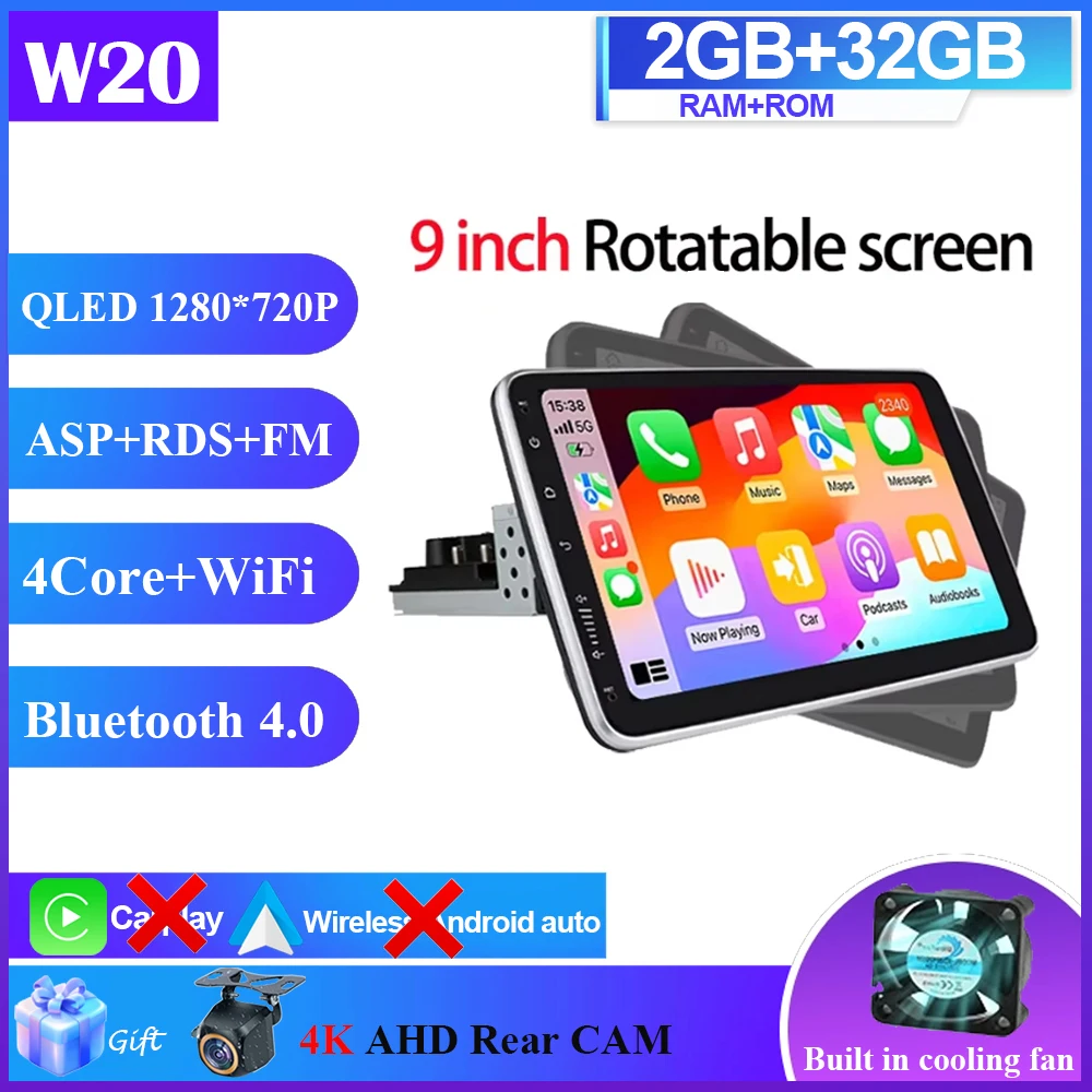 7/9/10 inch autoradio universeel enkel 1 Din 360 °   Draaibare autoradio multimediaspeler GPS Navi Automotive Stereo Carplay BT 4G
