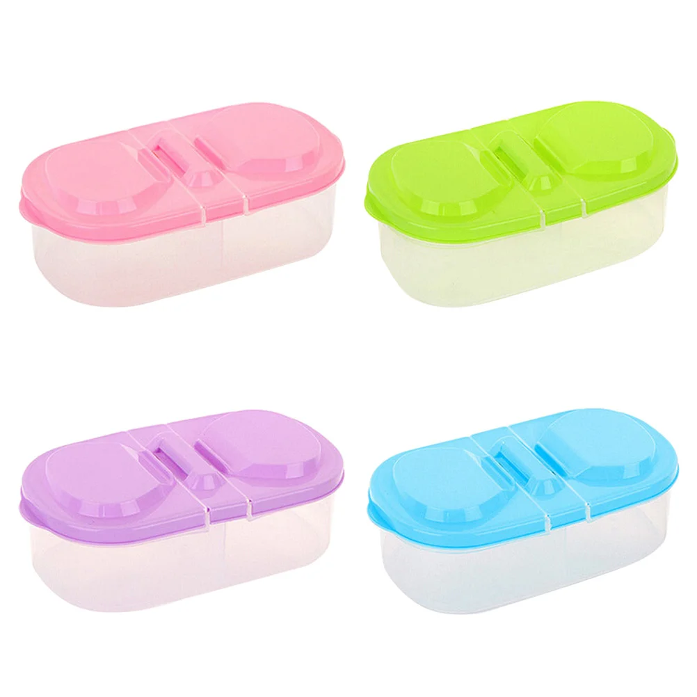 

4pcs Double Compartments Kitchen Storage Box with Lid Sealed Plastic Crisper Refrigerator Food Container (Random Color)