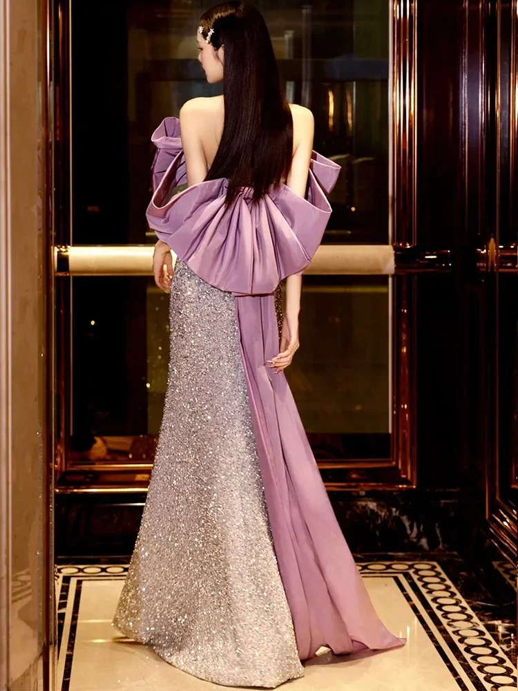 Customized  Luxury Purple Mermaid Evening Dress Sparkling Sequins Elegant Banquet Fishtail Formal Party Gowns for Women Vestidos