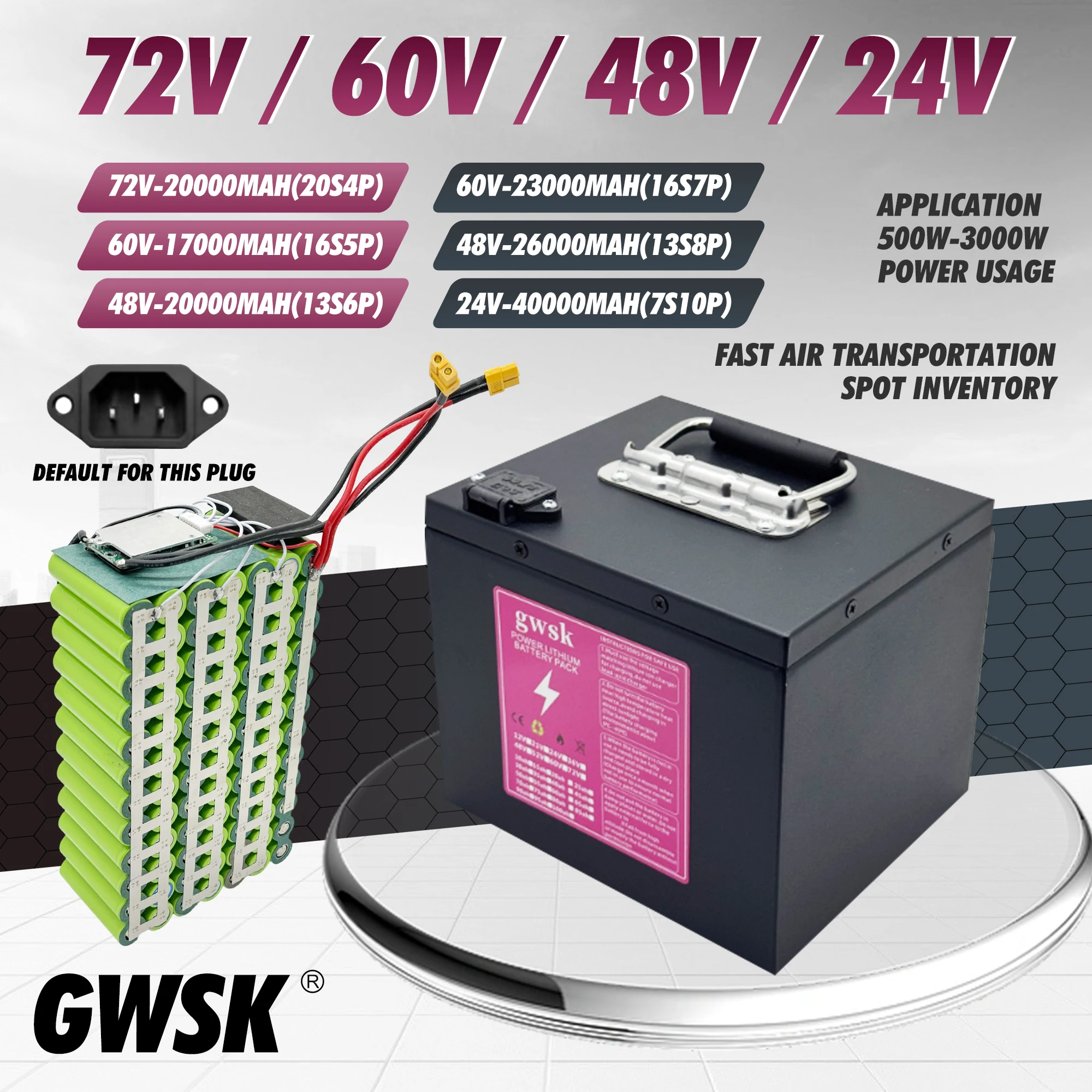 

Air freight, new full capacity, 24V/60V/72V, shipped within 24 hours, new 18650 lithium battery, suitable for motors below 3000W