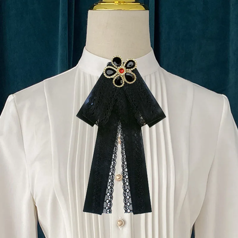 الكورية المرأة ربطة القوس فيونكة لوليتا بروش الزهور حجر الراين شريطة من الدانتيل اليدوية موضة الحلو الدعاوى قميص اكسسوارات طوق زهرة #4