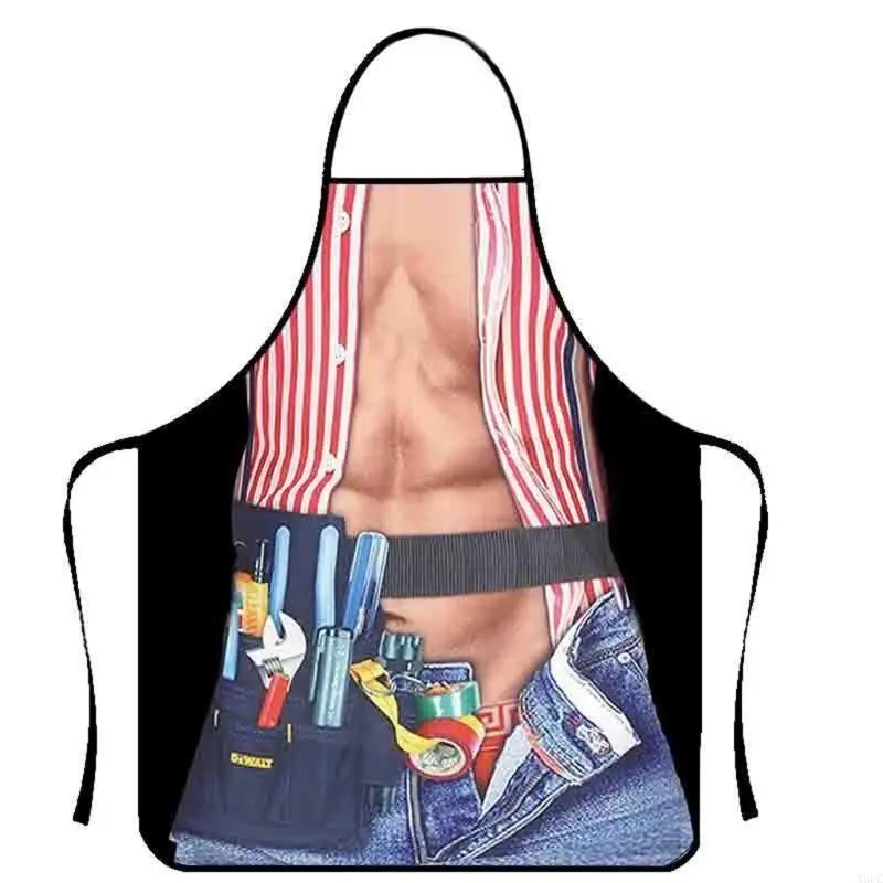 

Men's Funny Muscles Print Apron for Barbecue Lover Picnics and Casual Dining Experiences X3UC