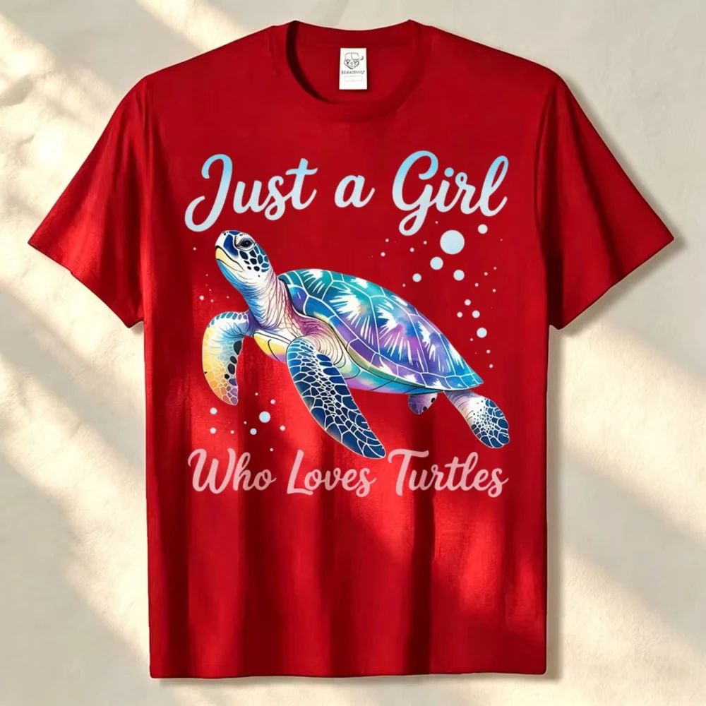Just A Men Who Loves Turtles Cotton T-Shirt Cute Sea Turtle Lover Tee Colorful Ocean Animal Graphic Marine Life Gift for Her