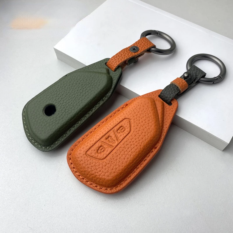 Suitable For Volkswagen 2021-2024 ID6X ID6 CROZZ Simple Style Handmade Leather Car Remote Key Case Cover Two Color Combinations