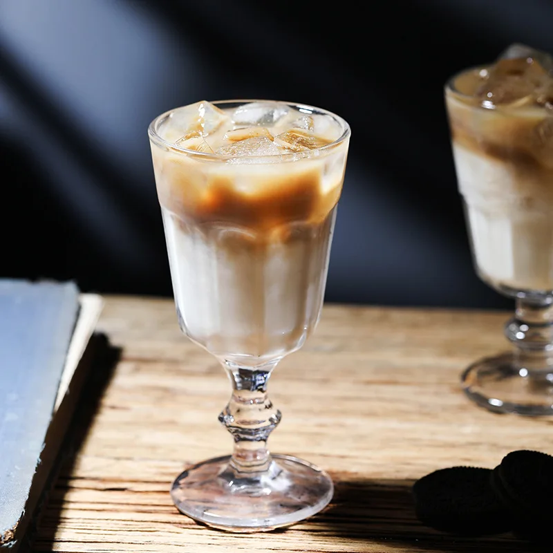 Café con leche de cristal alto, taza de café helado, tazas de helado de postre de chocolate, origen barroco Ins Wind Espresso, celebridad en línea