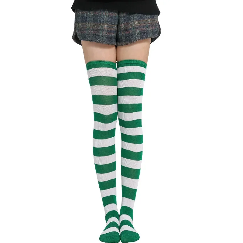 Kawaii Japanese Anime Overknee Cosplay Stocking Meias Lolita Tights Thigh High Striped Stockings Blue & White on Sale