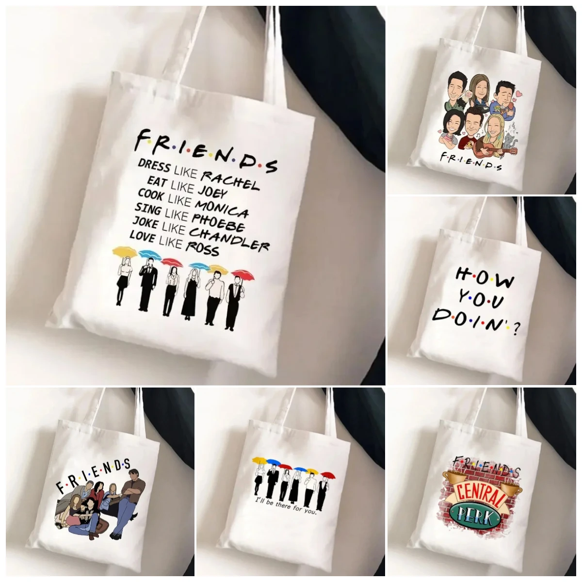 Friends Tv Show Series Pattern Tote Bag Fashionable Canvas Bags Parties Travel and Shopping Machine Washable Handbag Fans Gifts