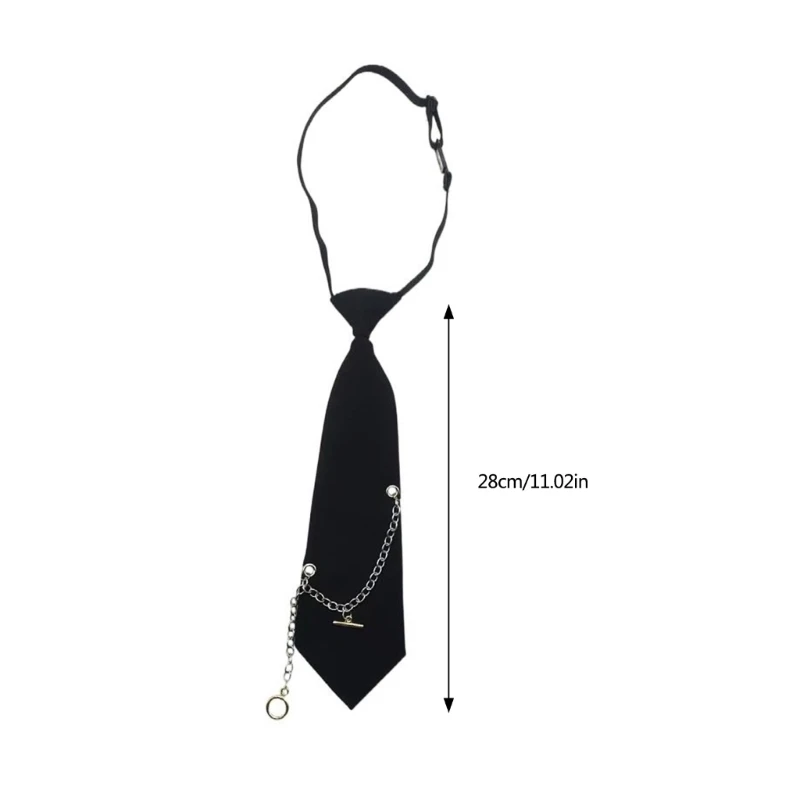 S1Y1 Unisex Pre Tied Neck Tie Punk Uniform Metal Chain Adjustable Small Tie Neckwear