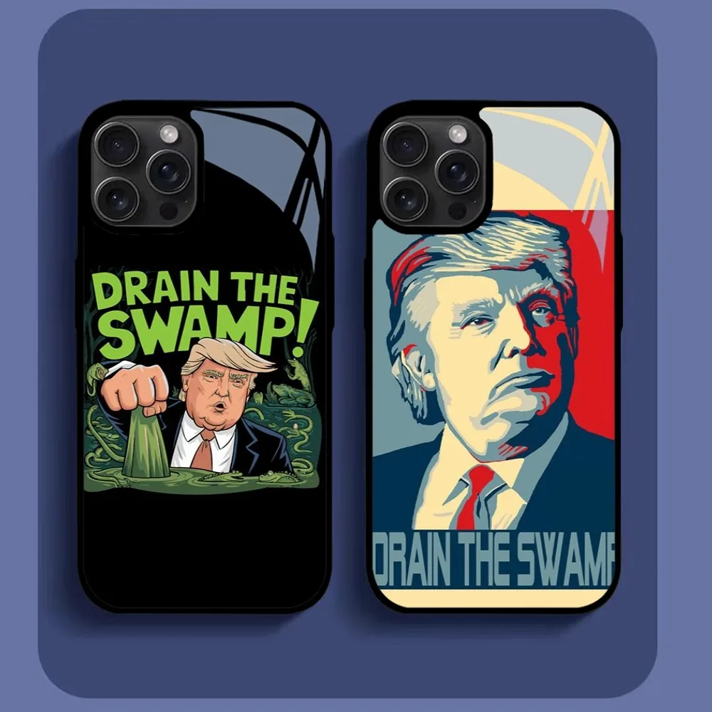 Drain The Swamp2024 Trump Phone Case For IPhone16 15 14 13 12 11 Pro Xs Max Mini XR X 7 8 Plus Luxury Mirror Hard Funda