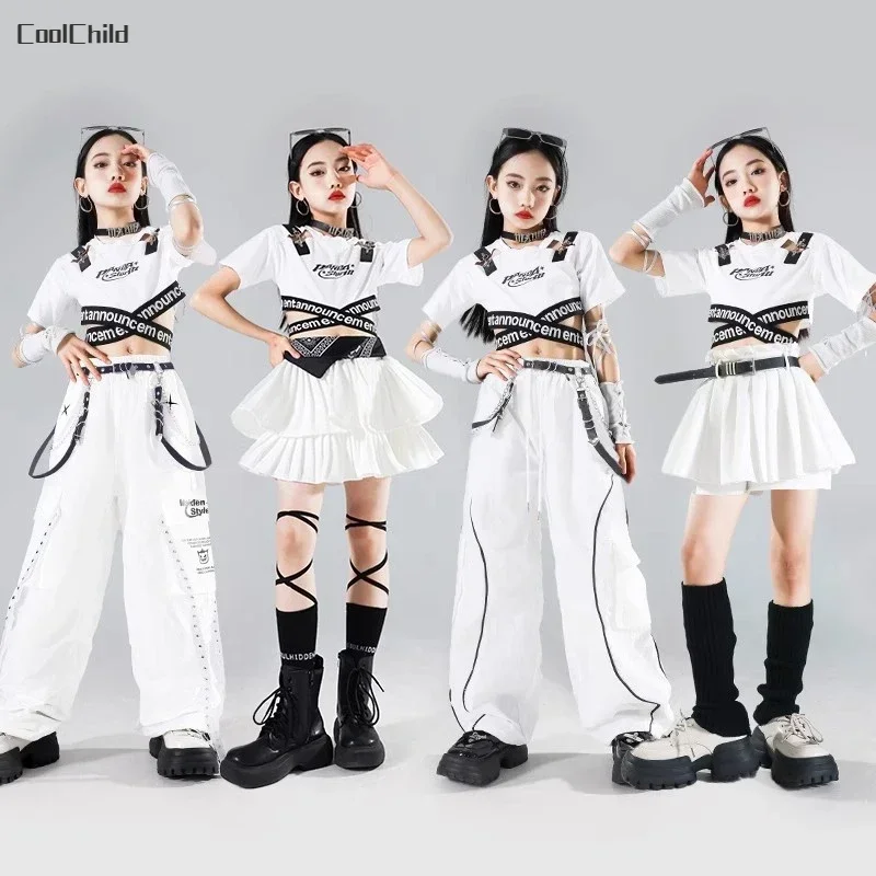 Hip Hop Kids K-pop Crop Top Street Dance Cargo Pants Pleated Skirts Girls Streetwear Children Jazz Costumes Stage Clothes Sets