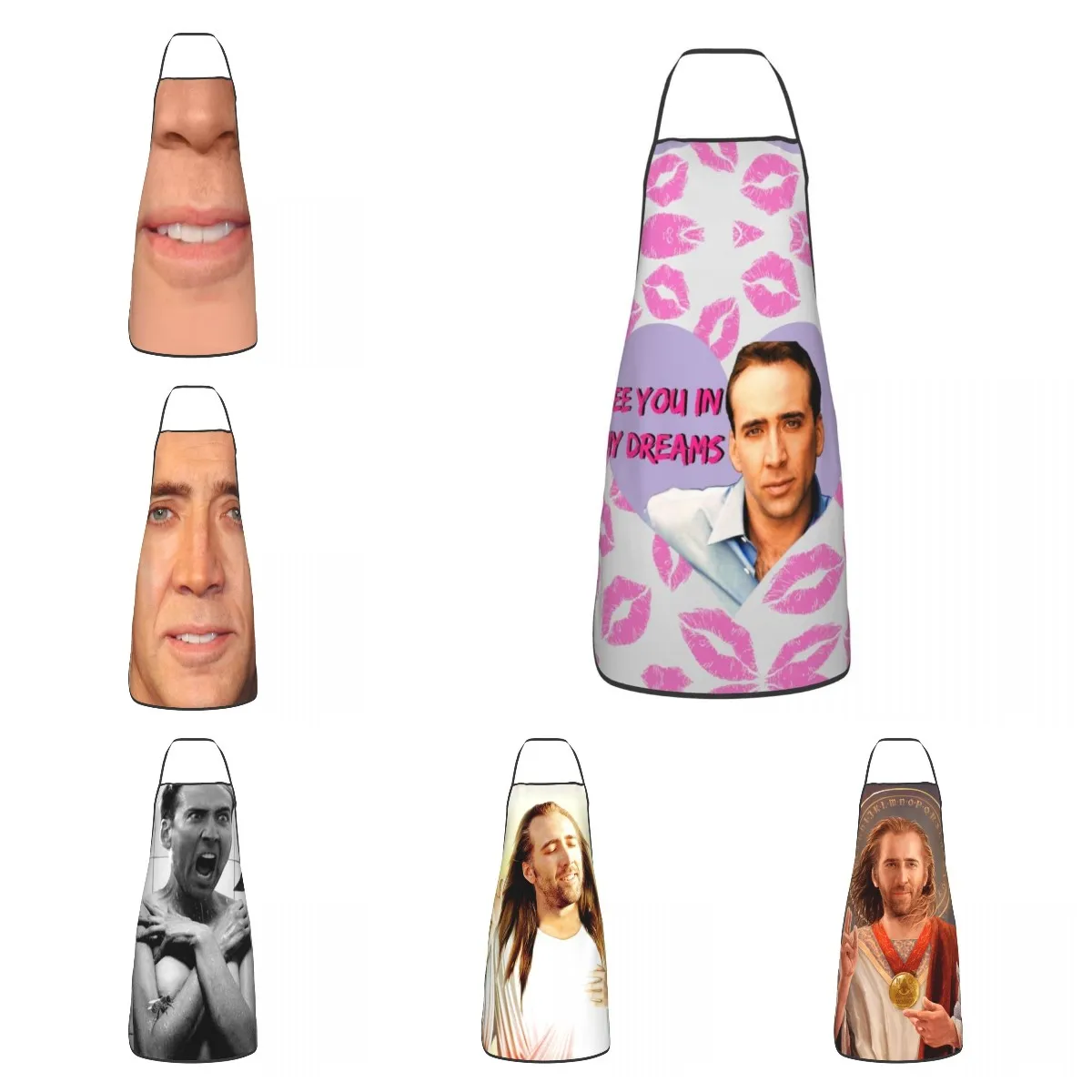 Unisex Nicolas Cage Kisses Bib Apron Adult Women Men Chef Tablier Cuisine for Cooking Kitchen Painting