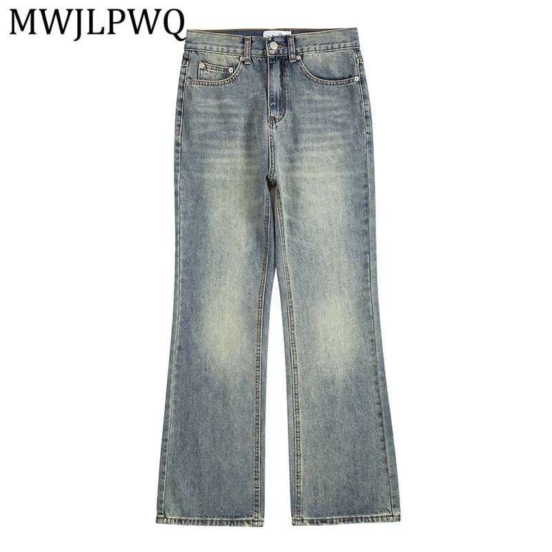

MWJLPWQ Vintage Distressed Basic Flared Jeans Men's Autumn Winter Fashion Trend Loose Wide Leg Color Block Denim Pants 13932