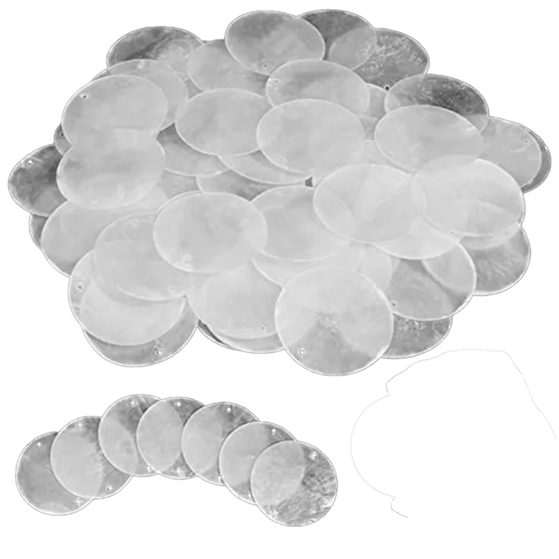 Natural Shells120 Pcs Round Natural Shells Capiz Sea Shells 2 Inch Oyster Shells for Crafting with 2 Holes Sea Shell Discs