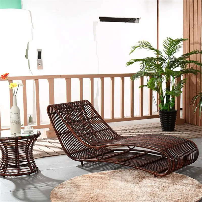 Outdoor balcony lounge chair plastic sun room rattan bed lunch break couch pool beach waterproof rattan chair combination