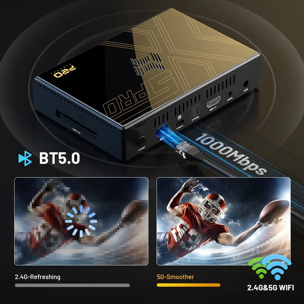 KINHANK Super Console X5Pro Smart TV Box مع Android 12 8G+64G 1000M Ethernet 2.4G & 5G Dual Wifi & BT 5.0 HD Movie Player