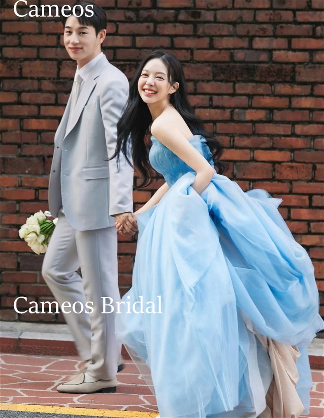 Sondr Korea träger loses Abendkleid maßge schneiderte formelle Ballkleid blaue Prinzessin Tüll 웨드레스 Anlass Party Abendkleid