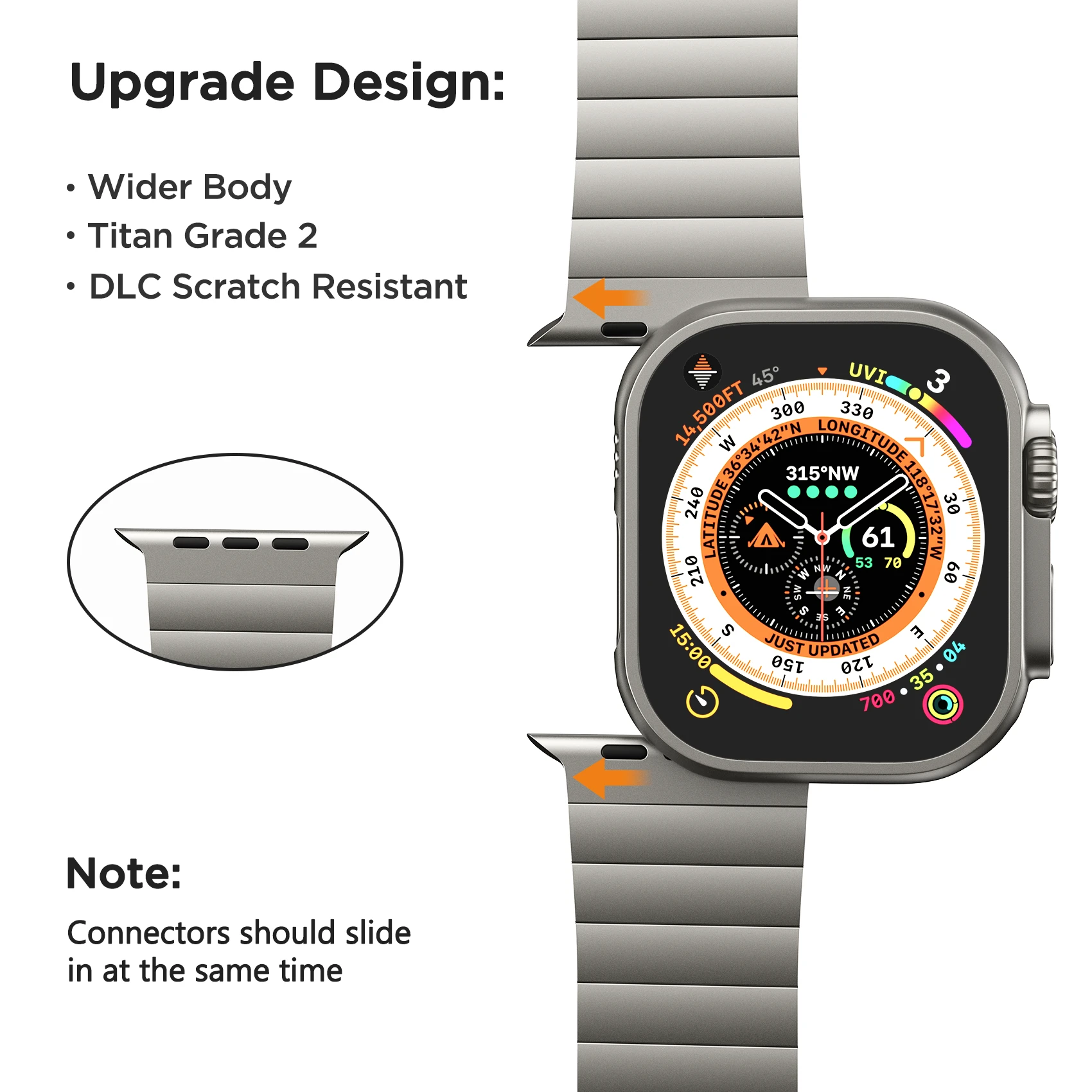 LULULOOK Watch Band For Apple Watch Ultra, Titanium Band Link Bracelet 49mm for iWatch Ultra Titanium Color