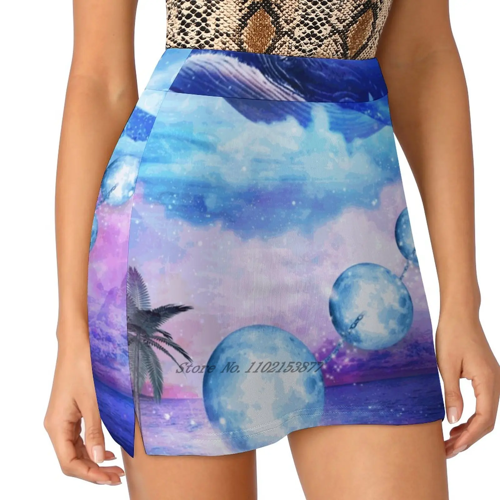 Ambition Sea Whale New Women Skirts Double-Layer Printed Short Dress Mini Sport Skirt Whale Sea Water Bathroom Beach Fish