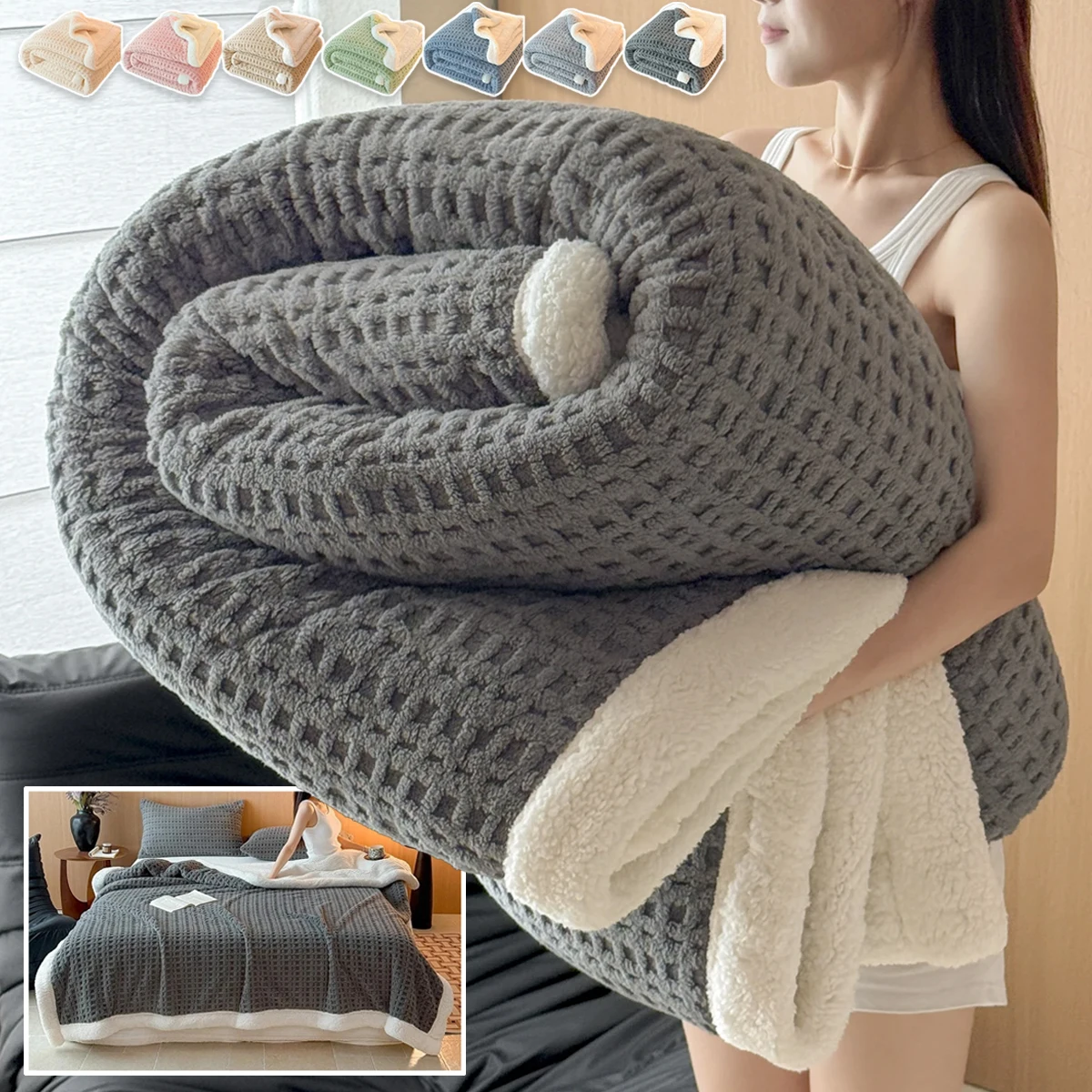 Artificial Lambswool Autumn Winter Jacquard Blanket Thickened Warmth Multi-functional Sofa Blankets Warm Comfortable Nap Blanket