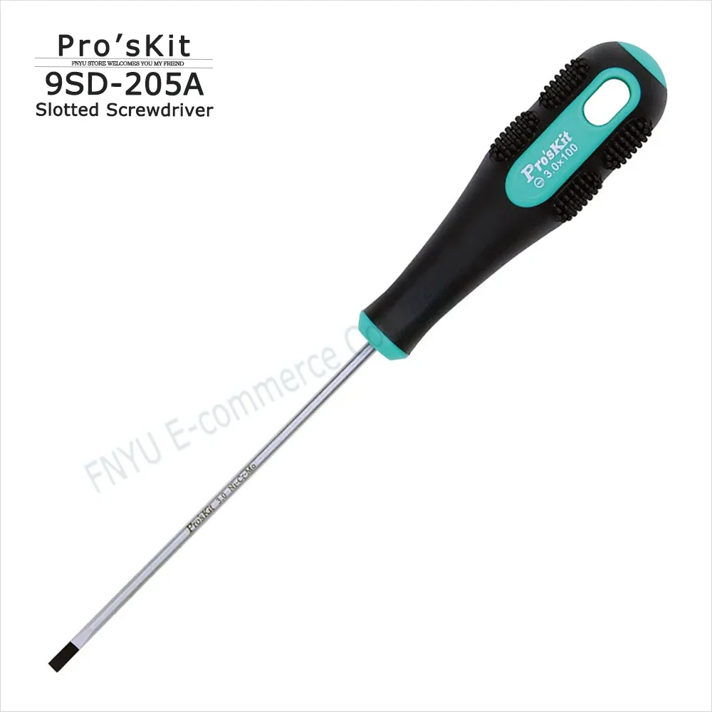 Pro'skit 9SD-205A Slotted Screwdriver 3.0x100mm Green and Black Color Non-slip Strong Magnetic Slotted Screwdriver