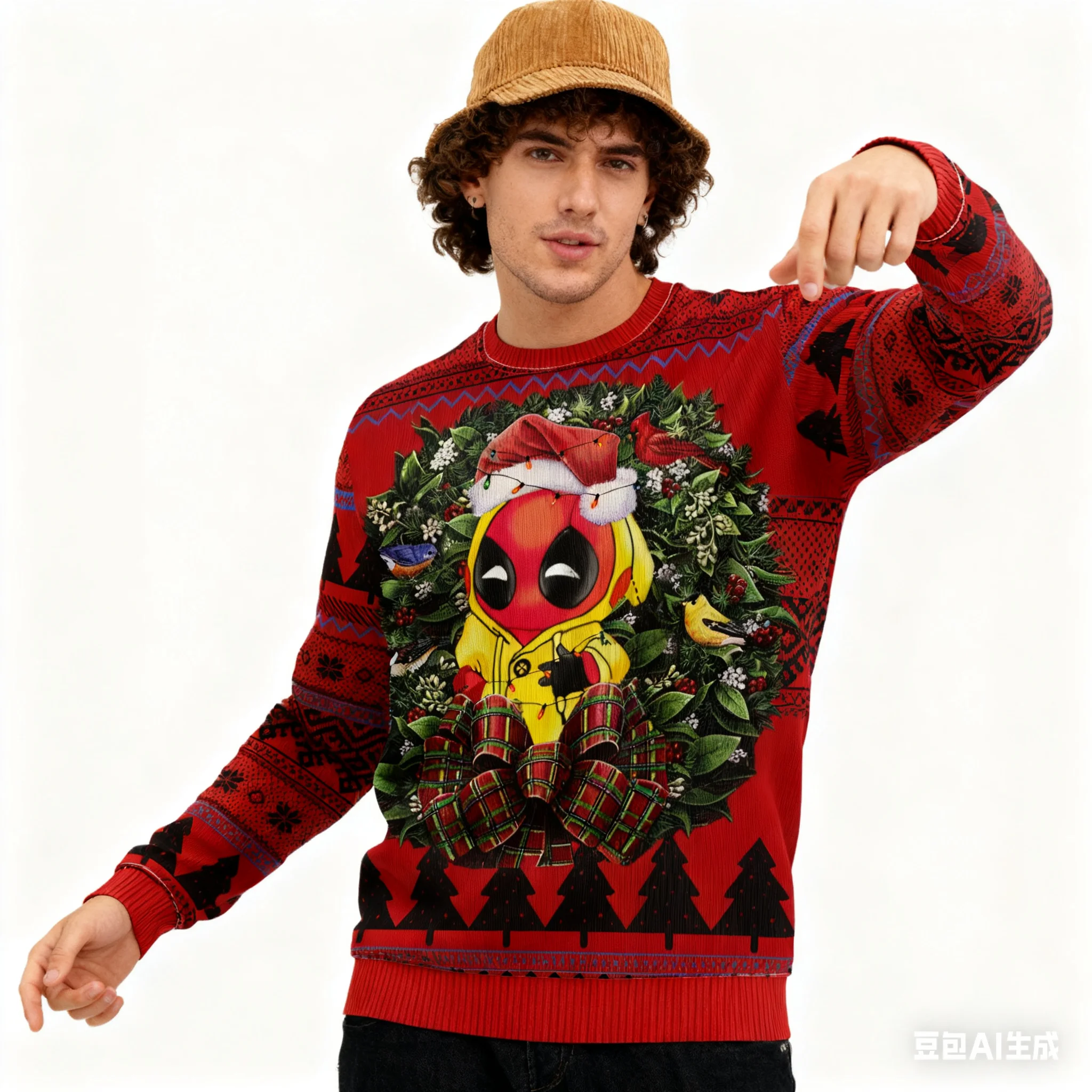 ديدبول مارفل مكافحة بطل جديد متحولة X الرجال المنتقمون عيد الميلاد سترة قبيحة الرجال الشتاء سترة مستديرة الرقبة هدية الكريسماس 2026