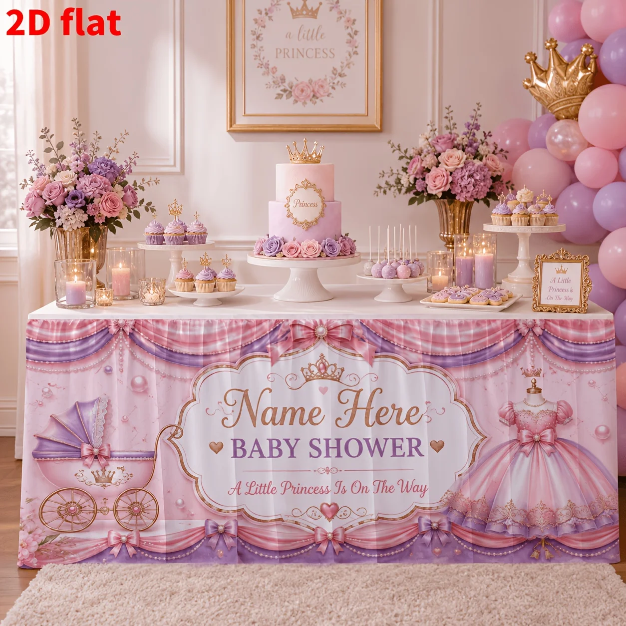 1 piece polyester pink and purple princess crown stroller dress bow pearl table skirt