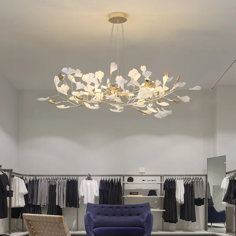 Postmodernes Licht Luxus Ginkgo blatt weiß Keramik Esszimmer Kronleuchter G9 Beleuchtung Innendekoration Wohnzimmer Gold Metall lampe