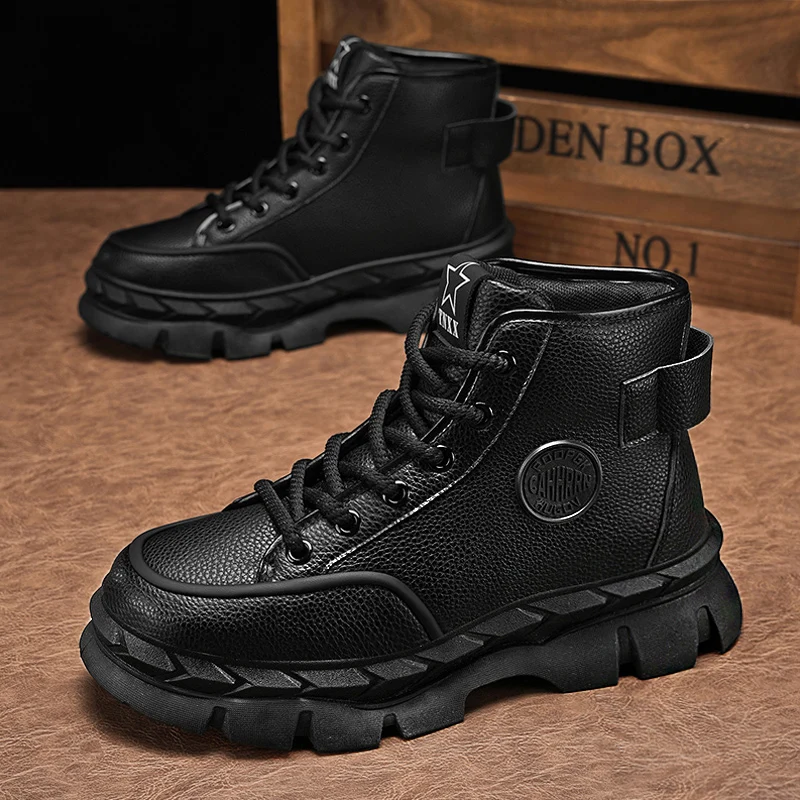 Winter Boot Motorcyclist Boot High Tops Lace-up Platform Hard-wearing Platform UOSU Outdoors Fashion Retro High Boots New Style