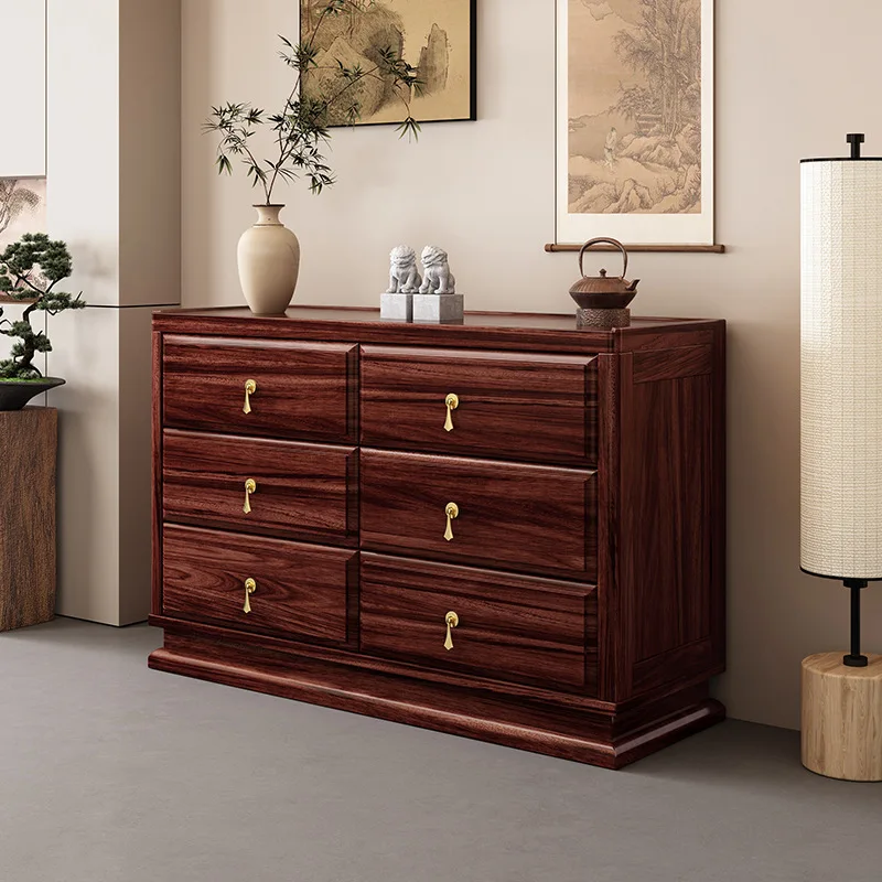 Solid wood chest household living room locker bedroom bedside chest ebony six bucket storage cabinet