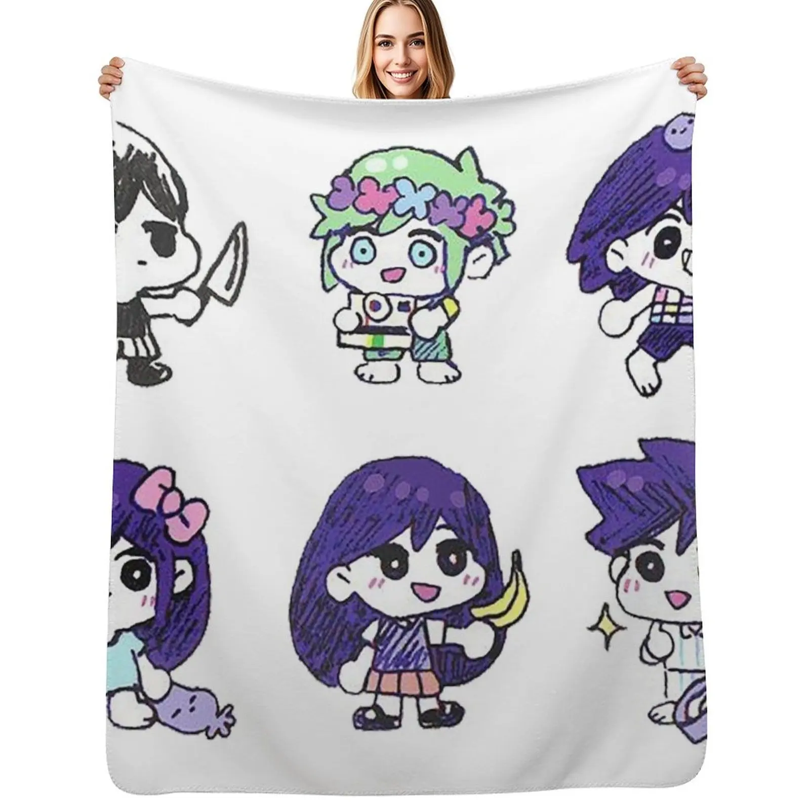 

Omori,Omocat,Playing Throw Blanket Warm Plush Fuzzy Blanket for Living Room