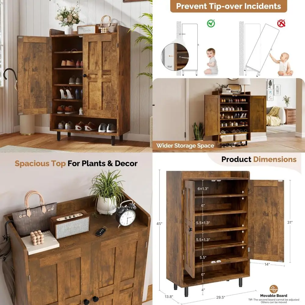 6-Tier Farmhouse Style Shoe Cabinet with Door and Adjustable Shelves for 18-24 Pairs, Metal Leg Support