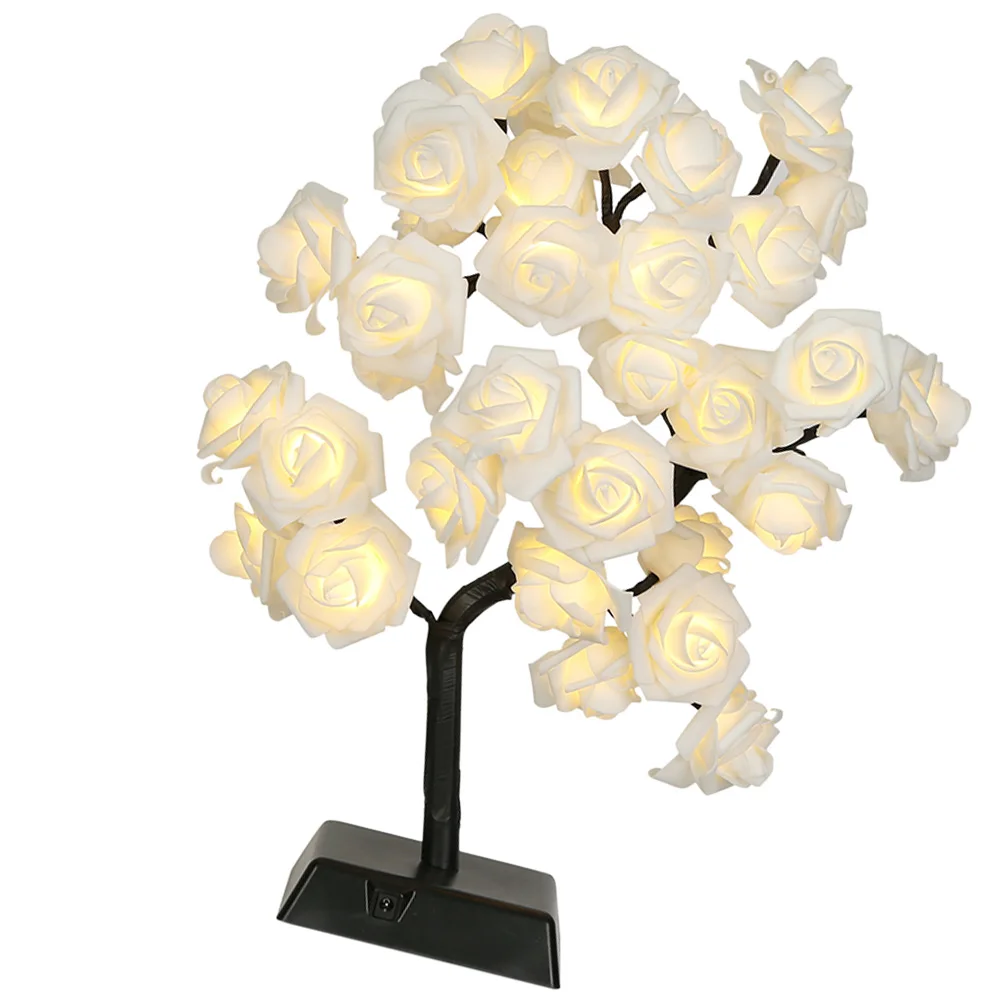 Rose Table Lamp Tree Shape Beautiful LED Desk Light Romantic Bedroom Night Light PVC Waterproof No Indoor Lighting