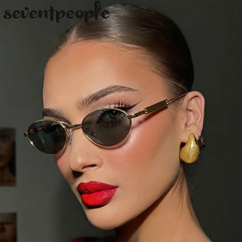 

Retro Small Oval Sunglasses Women 2026 Luxury Brand Fashion Metal Frame Gradient Brown Lens Sun Glasses Ladies Steampunk Eyewear