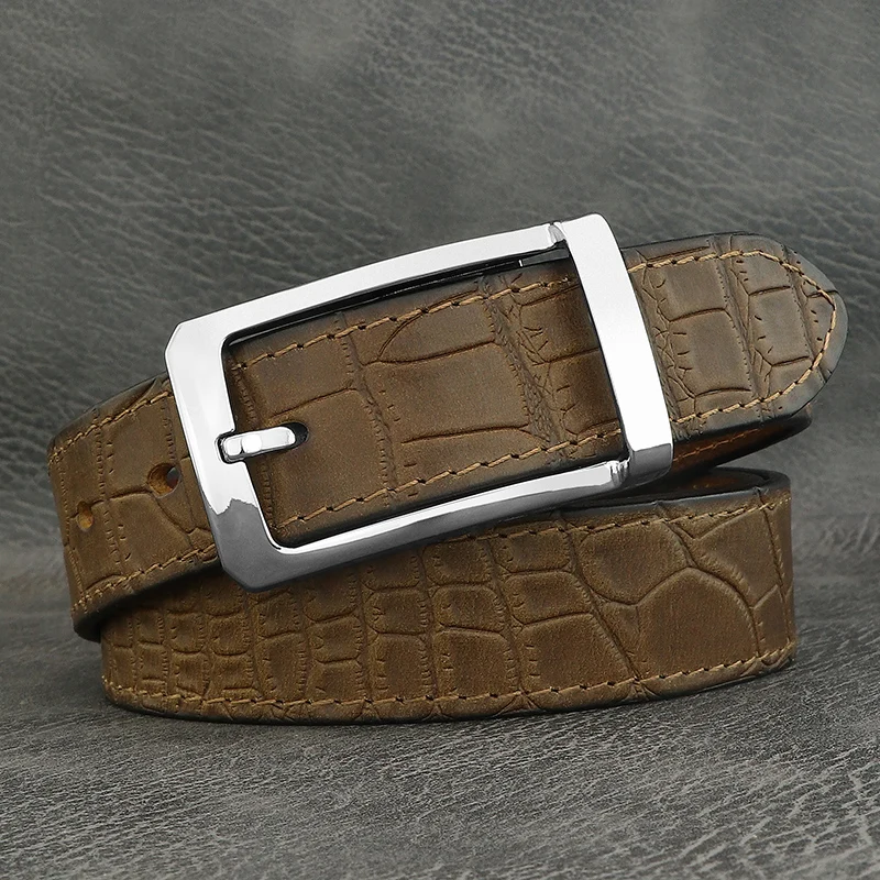 

Pin buckle belt men full genuine leather fancy vintage high quality khaki luxury famous brand casual younhtjeans ceinture homme