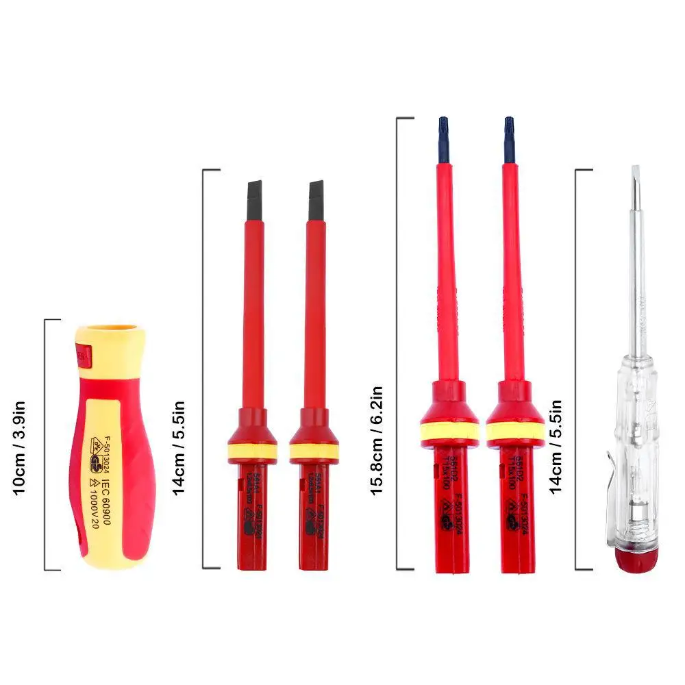 13-Piece Set VDE Insulated Screw Batch Set, Chrome Vanadium Steel Electrical Screw Batch Insulated Plastic Shank Screwdriver