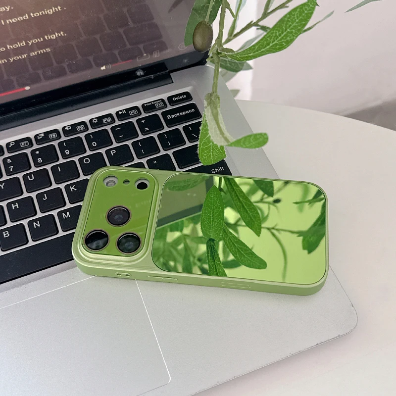 Luxury Solid Color Matte Frame Cosmetic Mirror Backplane Phone Case For iPhone 17 Pro Max 15 14 13 16 Pro Max Bumper Back Cover - view 3