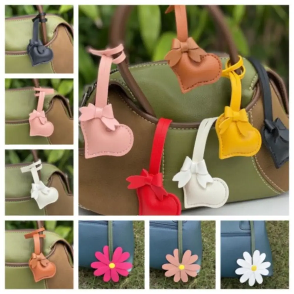 

Модная однотонная сумка в форме сердца с подвеской в форме сердца и бантом в форме сердца, кожаная сумка с подвеской в виде ромашки, мягкая сумка-брелок для автомобиля