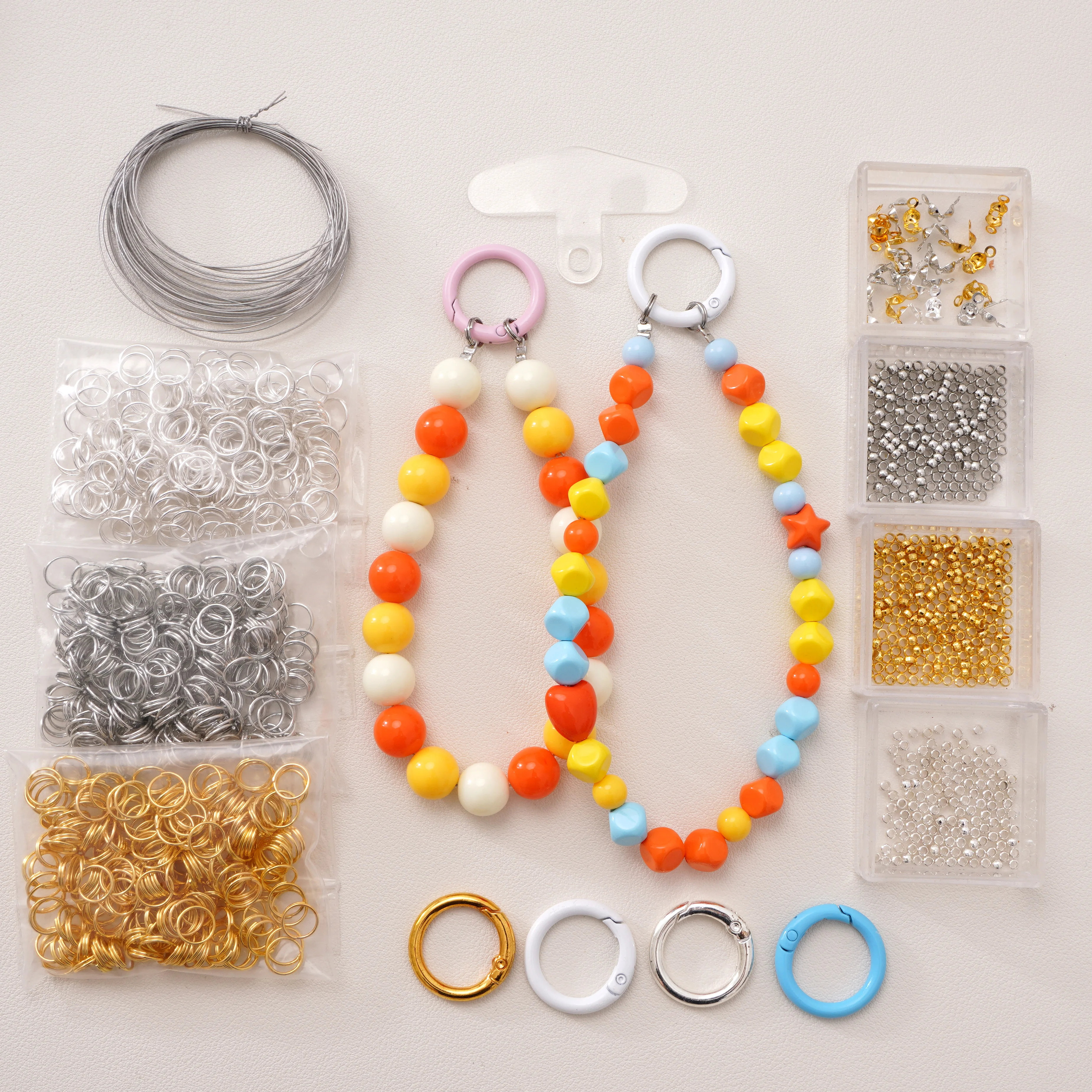 Beginner Phone Chain DIY Making Material Package Set with Positioning Beads, Clasps, Steel Wire and Accessories