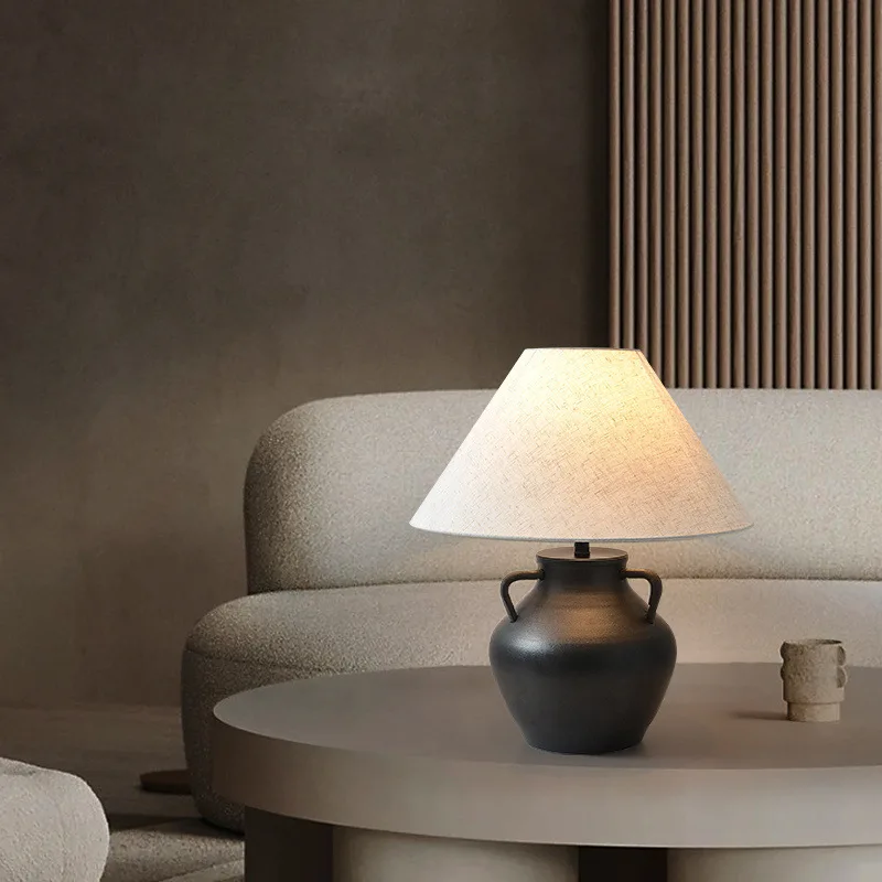 Wabi sable vent nouvelle lampe de bureau en céramique épaisse chinoise nostalgique rétro salon chambre chevet étude hôtel concepteur