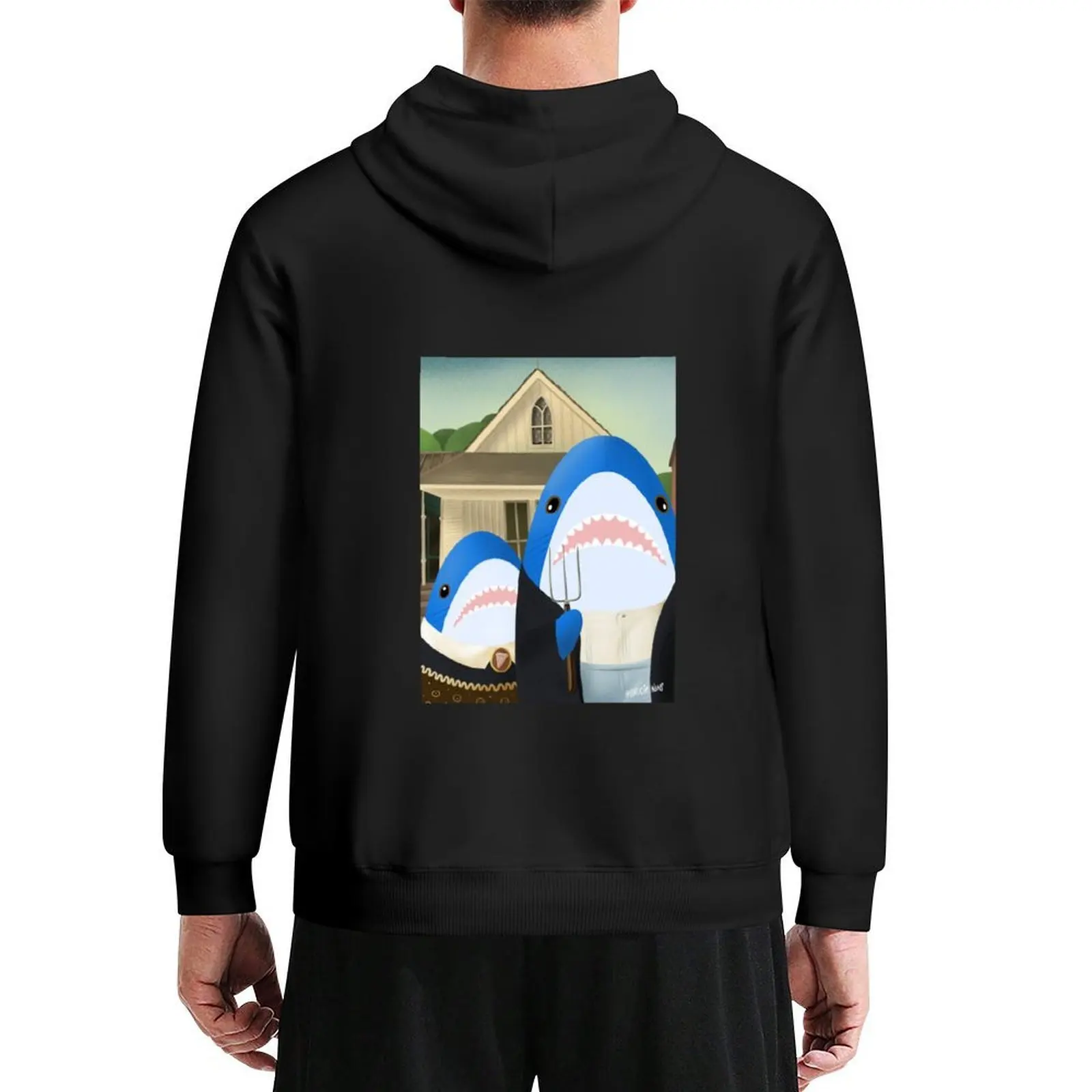 

American Gothic: blahaj/shark edition Hoodie mens clothes aesthetic clothing men clothing autumn new products men hoodie