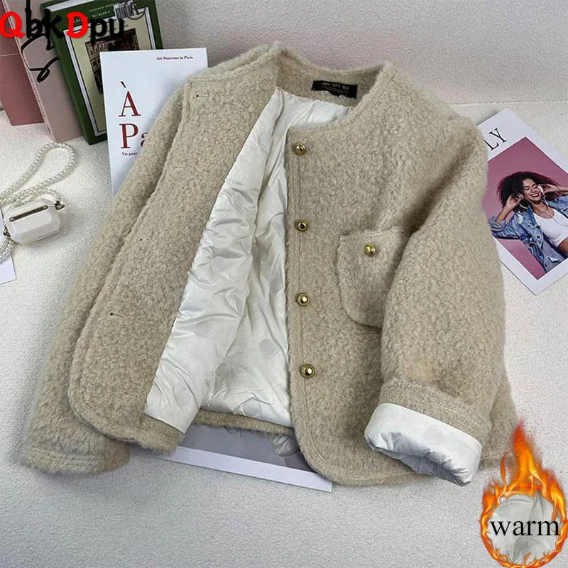 

Зимняя теплая верхняя одежда с круглым вырезом, топы, корейские модные однобортные пуховые хлопковые куртки, женские повседневные Chaquetas Blusas с длинными рукавами