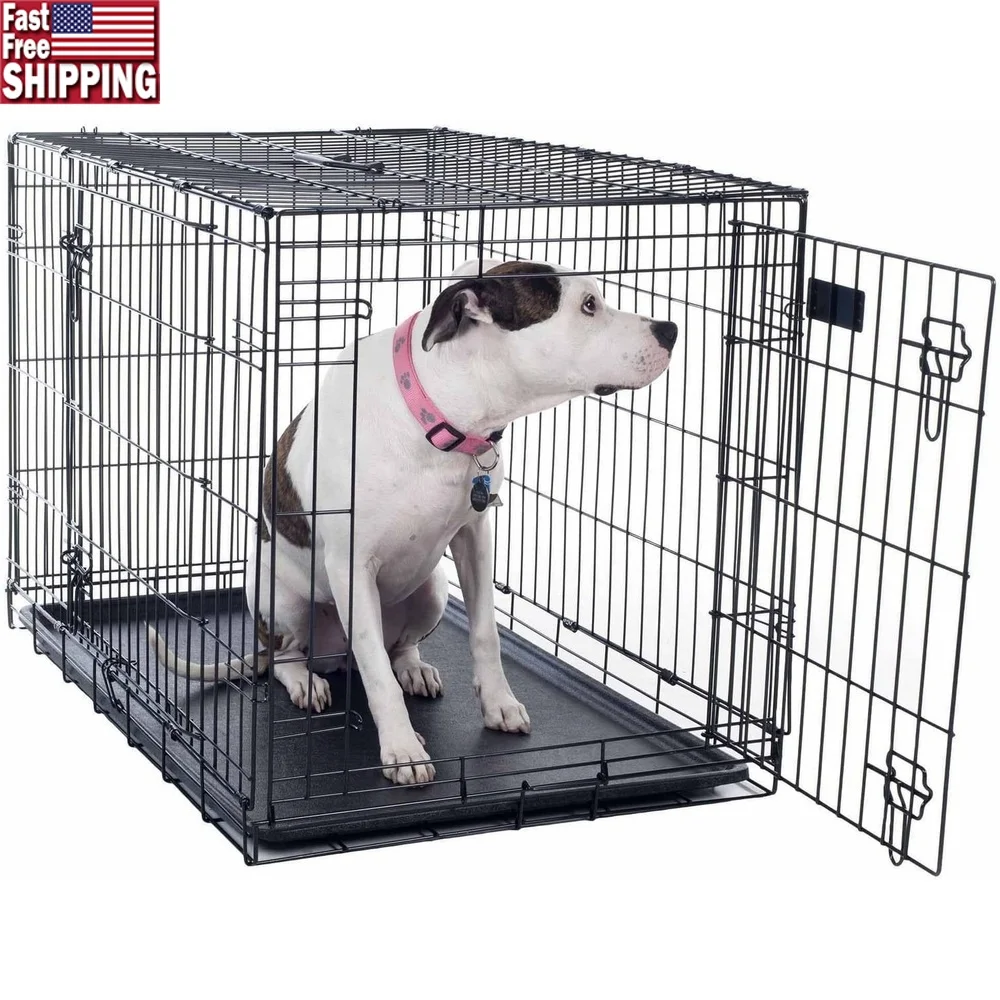 

36inch Foldable Dog Crate Double Door Pet Kennel with Divider Portable Wire Cage Heavy-Duty Carry Handle Easy Storage