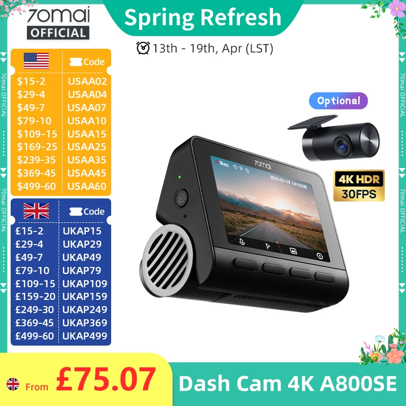 70Mai Dash Cam 4K A…