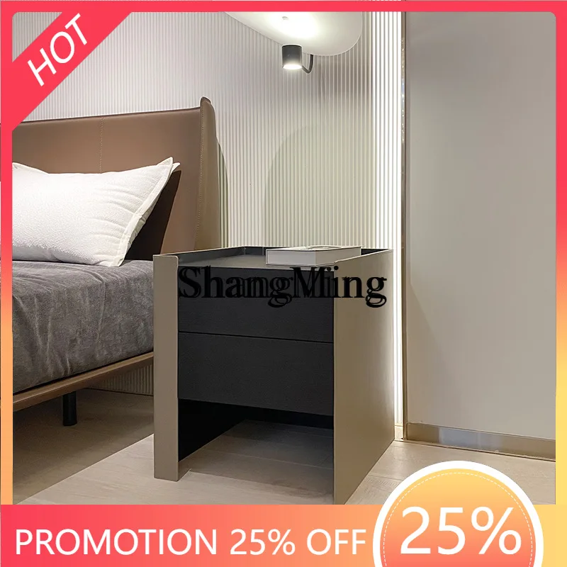 

SM household minimalist saddle leather bedside table modern minimalist high-end bedroom solid wood bedside locker