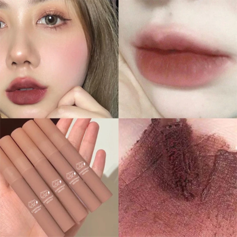 1~4PCS Gentle Color Lip Tint Mud Moisturizing 6 Colors Velvet Matte Lipstick Lips Makeup Chestnut Lip Gloss