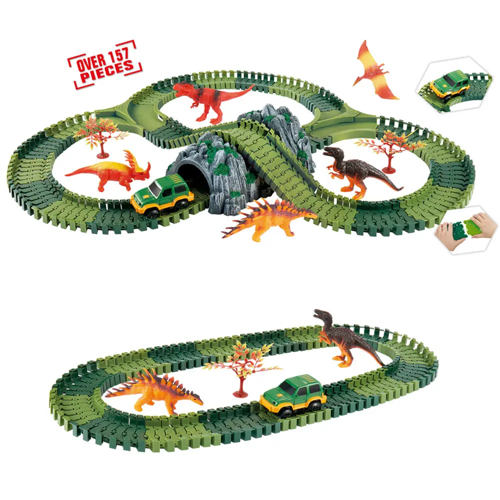 Dinosaur Railway Car Kids Track Racing Track Toys Set Bend Flexible Race Track Flash Light Car Educational Toys for Kids Gifs