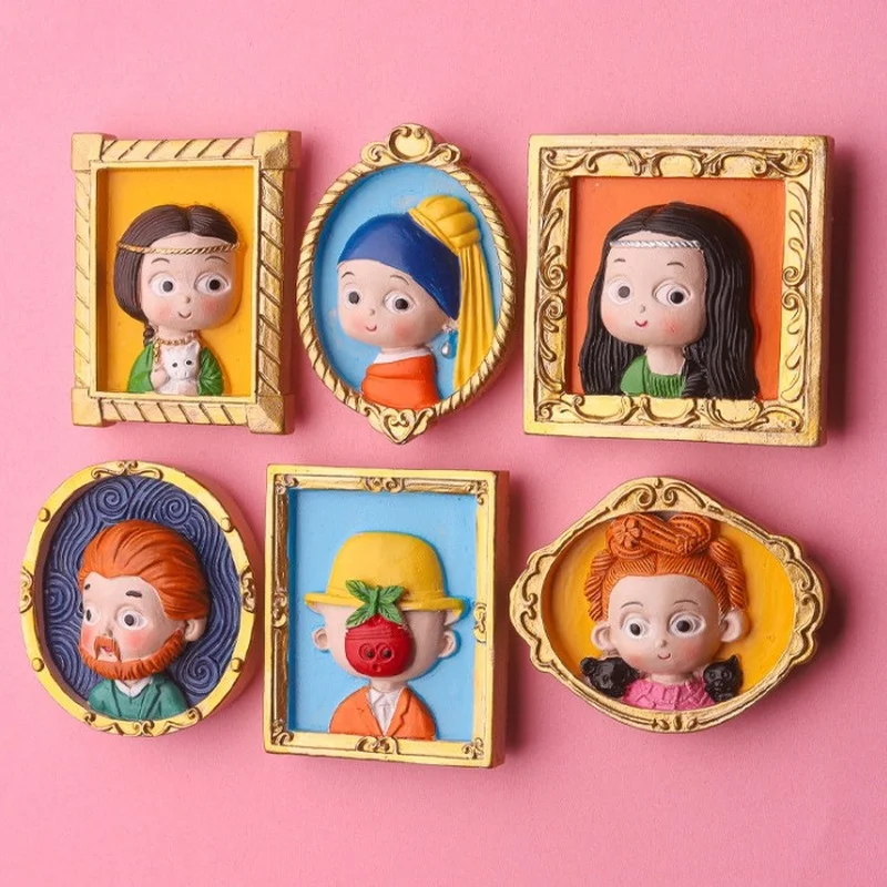 Mini Cute Cartoon World Famous Paintings Fridge Magnets Cute Van Gogh Girl With Pearl Earring Magnetic Stickers for Blackboard