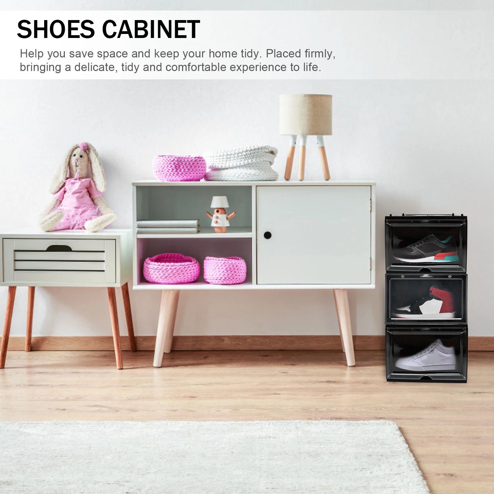 

Basketball Shoe Cabinet Sneaker Shoes Storage Organizer Shoebox Black Pp Organizers