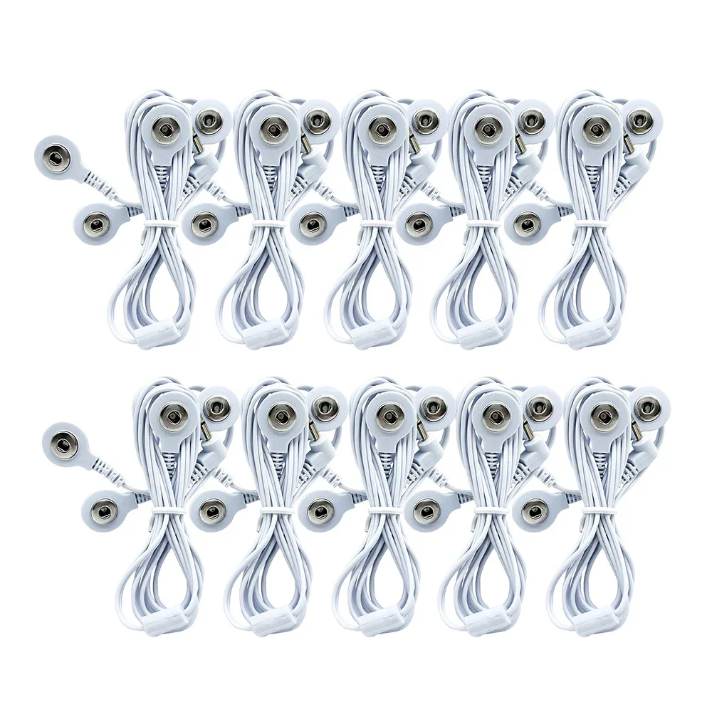 White 2/4Buttons Electric Shock Cable Electrotherapy Electrode Lead Wires for Tens Massager Connection Cable Massage Relaxation