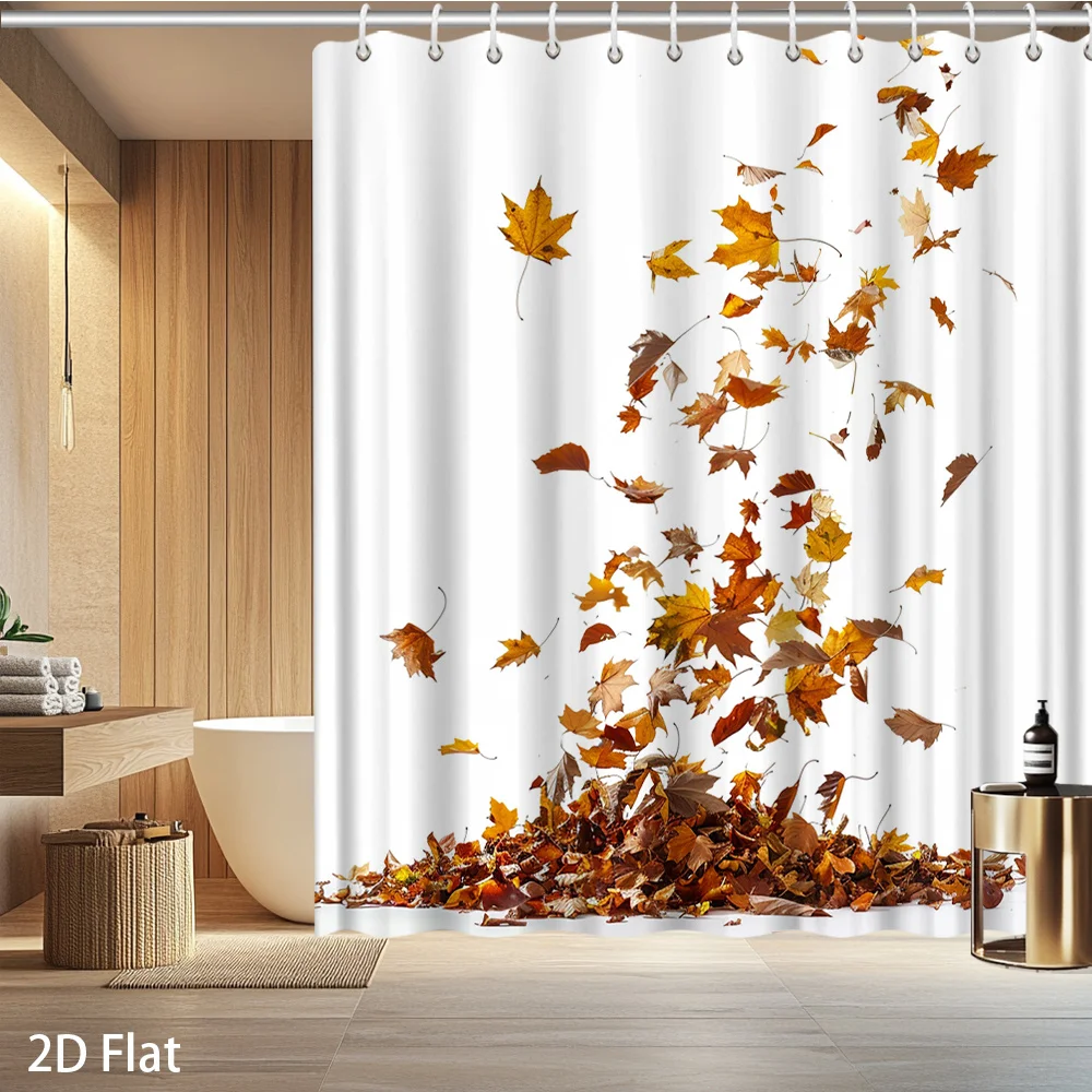 

Autumn Leaves Shower Curtain – Falling Maple Leaves in Orange & Yellow, Waterproof Polyester, Nature-Themed Bathroom Decor
